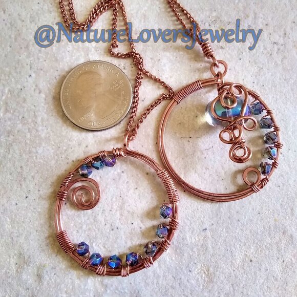 Handmade! Embellished Copper Circle Elemental Pendant + Chain! Flirty & Feminine - Picture 10 of 10